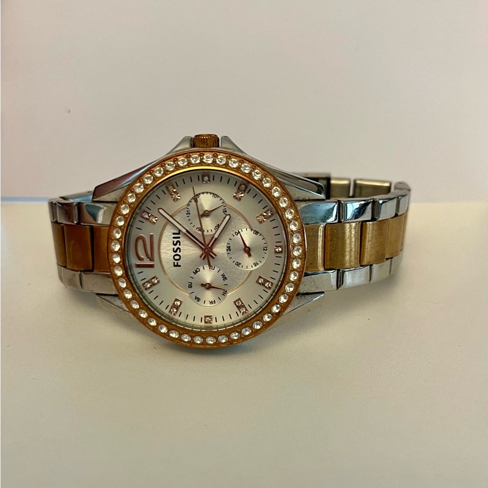 Fossil silver & rose gold metal watch